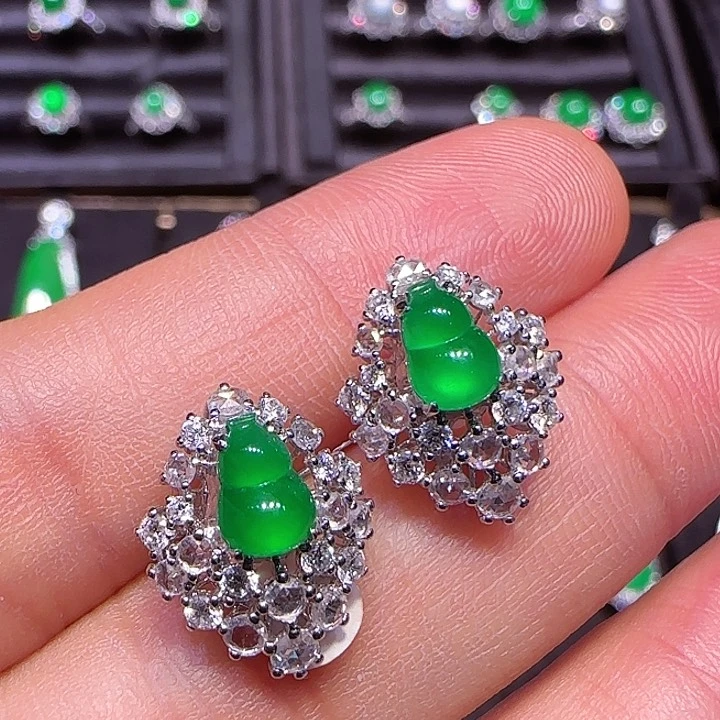 翡翠耳坠18K金镶嵌耳钉