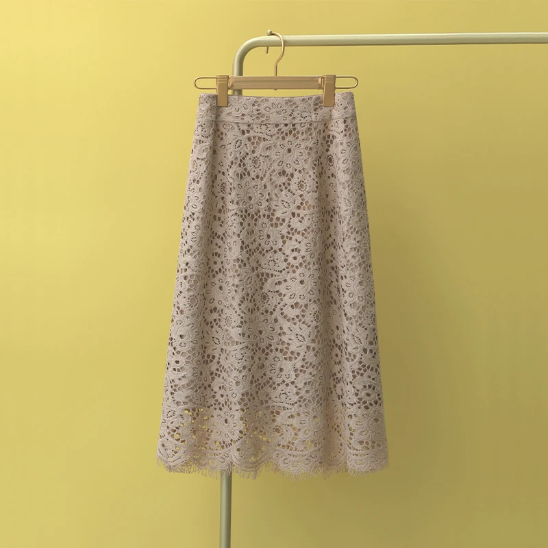 夏季蕾丝半身裙女2025新款高腰中长款a字裙显瘦百搭镂空网纱裙子