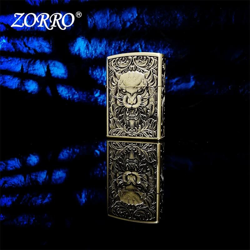 ZORRO  青铜浮雕唐草虎  佐罗一体煤油打火机创意送礼佳品