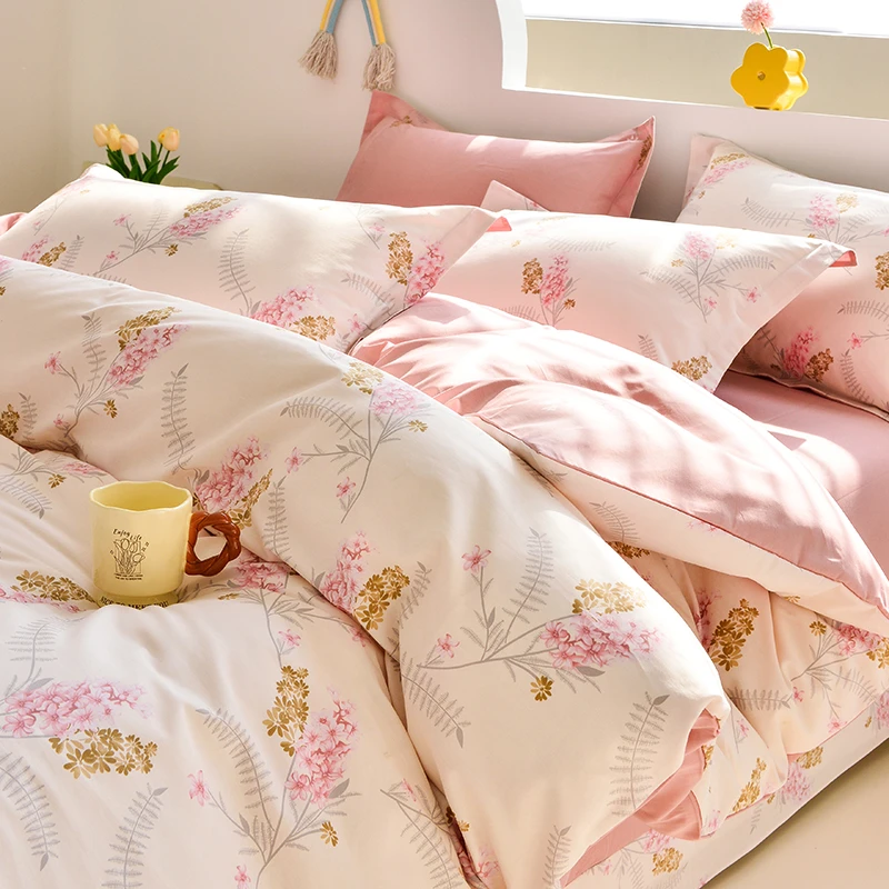 【四季款】100%全棉件套纯棉200*230被套吊边床单印花被罩1.8床单品