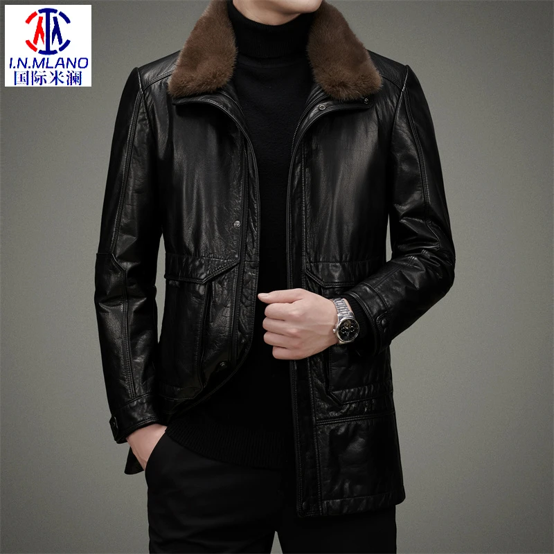 【牛皮加厚皮衣】男士真皮皮衣中长款秋冬海宁皮高档翻领夹克外套男