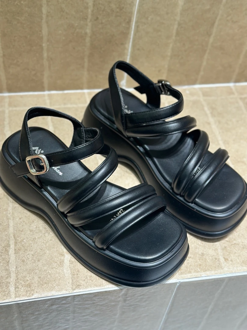 跟高6cm时尚休闲沙滩鞋女鞋一字式扣带复古坡跟时尚厚底323-1#