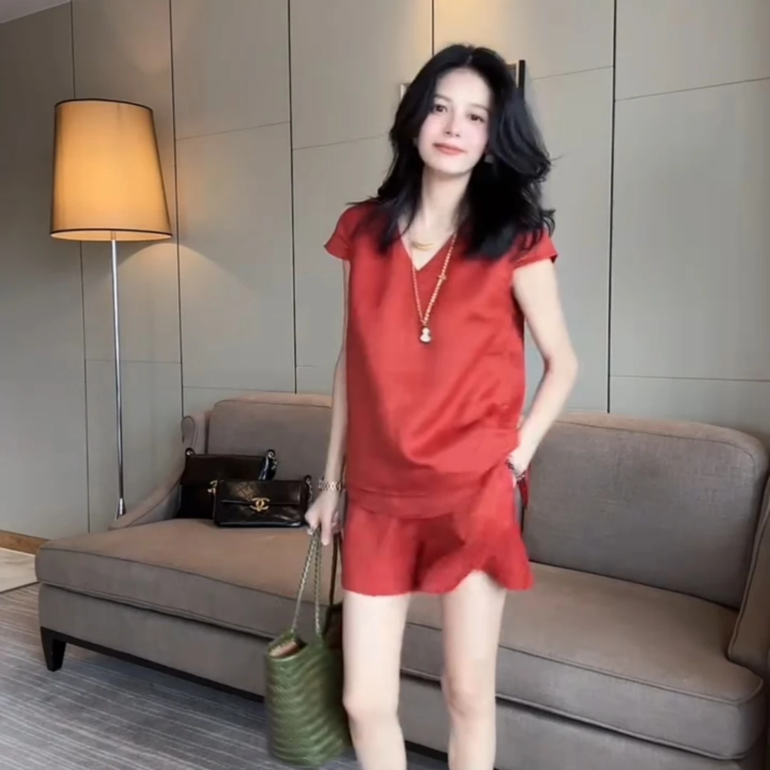 百搭时尚宽松夏季显瘦套装休闲风民族风短袖时尚套装上衣阔腿休闲