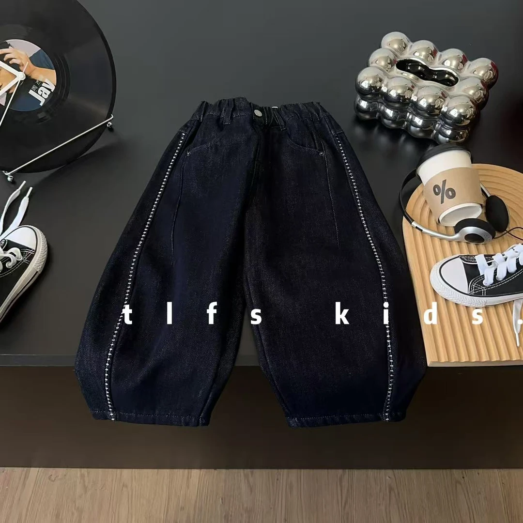 童例「9017侧线加绒软牛仔裤」秋冬儿童百搭长裤韩版男童女童裤子潮