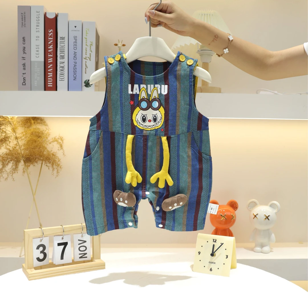 [主播推荐]婴幼儿A类夏季薄款男女宝棉麻卡通风哈衣爬服连体衣