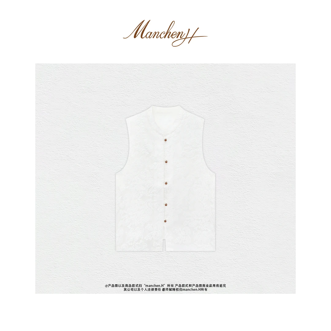 曼辰manchenh"别致美学"重磅桑蚕丝万针刺绣气质马甲