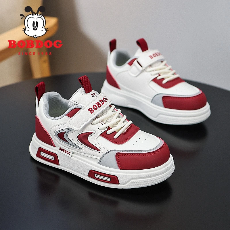 巴布豆儿童鞋男童轻便板鞋中大童休闲女童低帮防水百搭皮面运动鞋