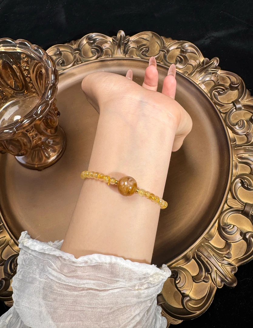 天然黄塔晶黄发晶水晶手串S0048