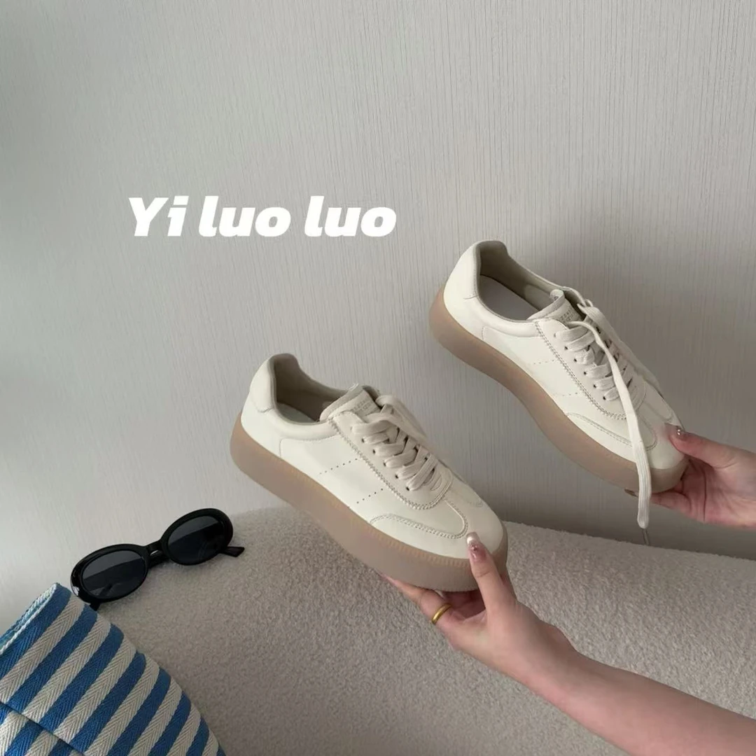 奶糕小白鞋头层小牛皮低帮厚底板鞋韩版舒适运动潮鞋