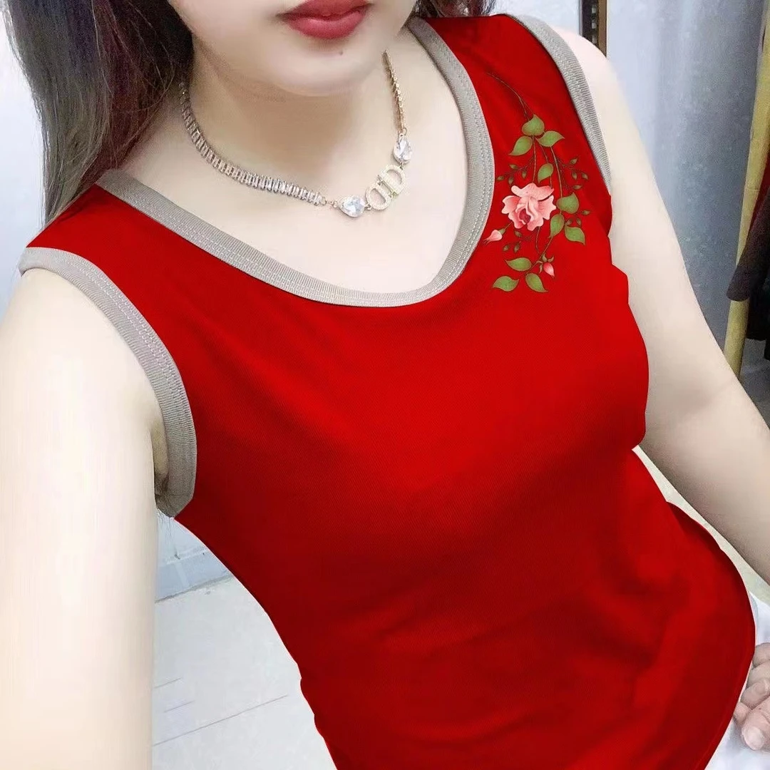 高品质100纯棉吊带背心女内搭设计感小众红色无袖外穿t恤女上衣潮