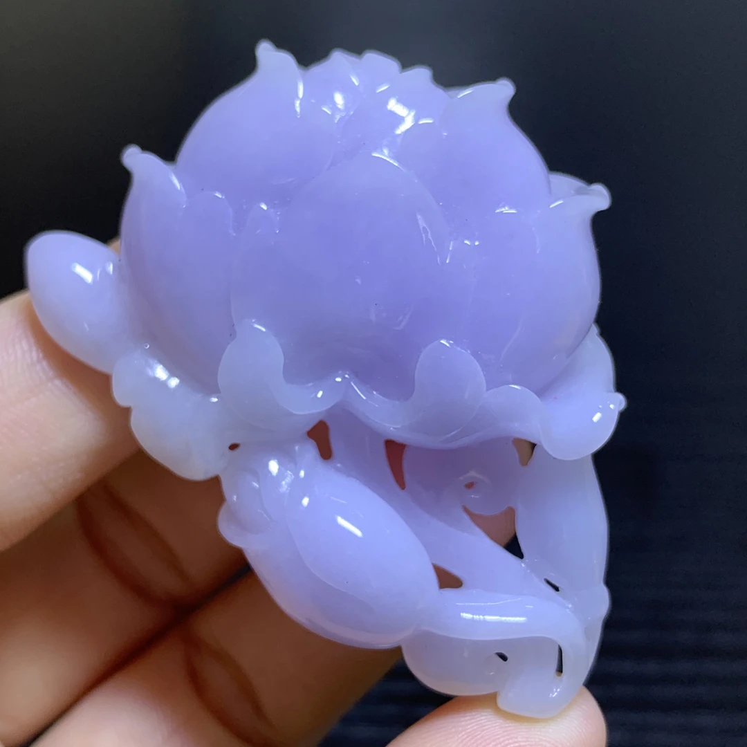 天然缅甸翡翠A货紫罗兰富贵花开挂件正品翡翠紫翡花开富贵吊坠