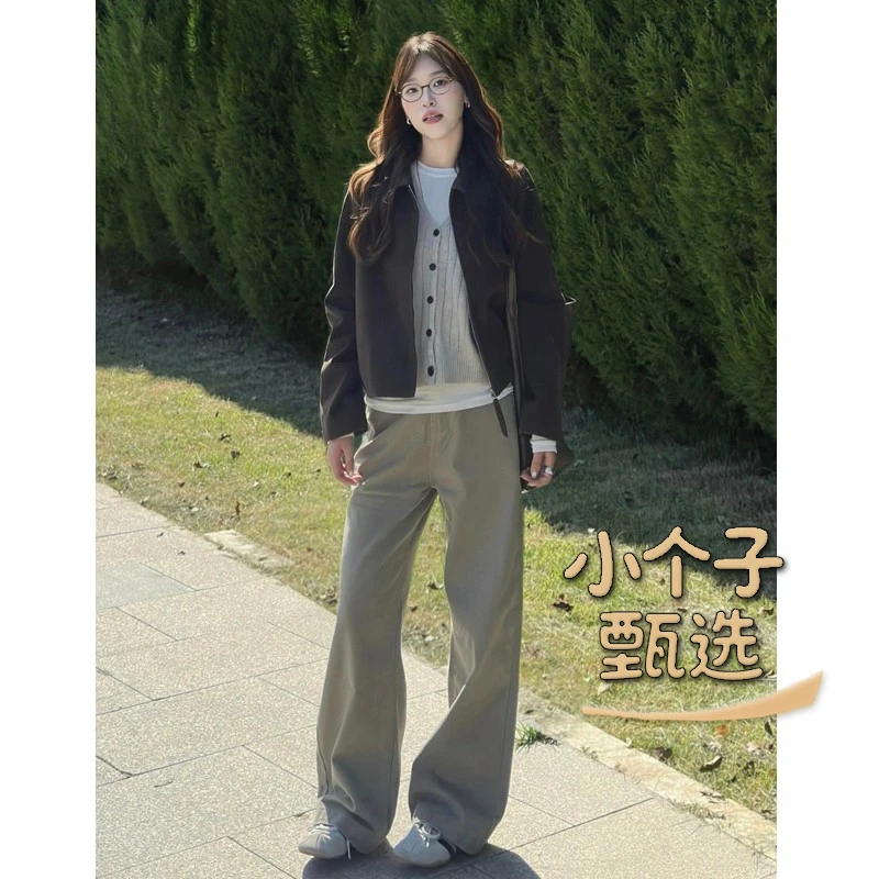 小个子甄选窄版直筒拖地牛仔裤梨形身材宽松显瘦垂感阔腿拖地裤子