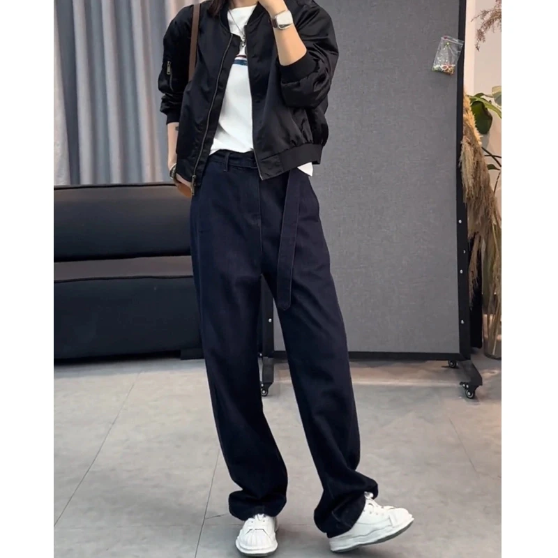 牛仔裤女2025年新款春季裤子小个子显瘦高腰弯刀裤时尚宽松阔腿裤