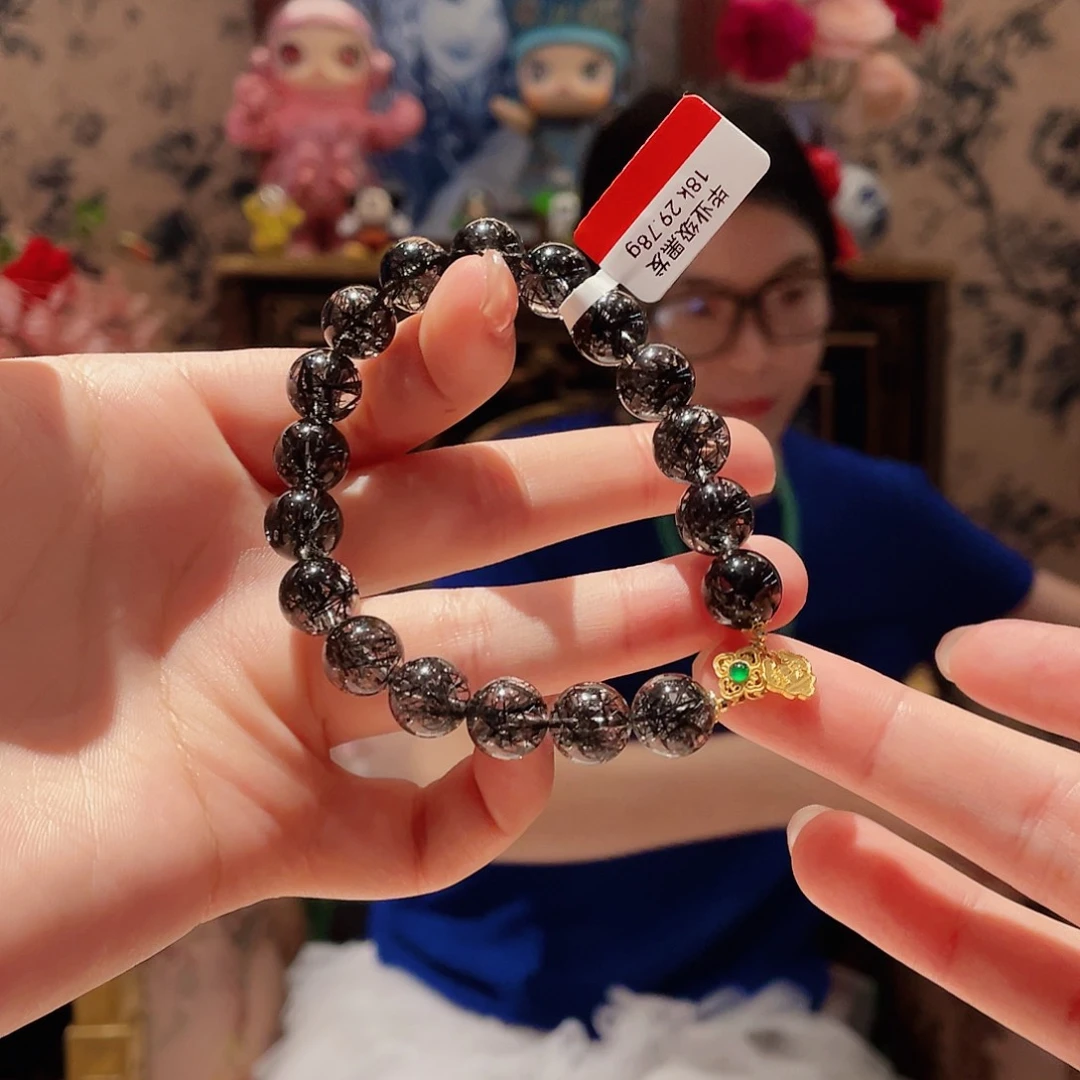 水晶手串18K金镶嵌手串