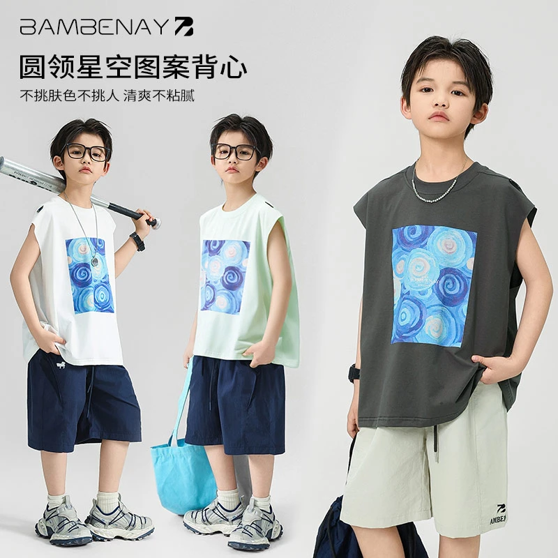 现货 班贝纳【凉感坎肩无袖背心】男童休闲运动T恤夏款中大童G6010