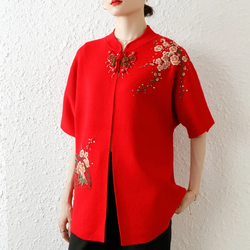 亿喜绣秋冬婚宴妈妈装坎肩外套中老年女装绣花毛衣开衫92127