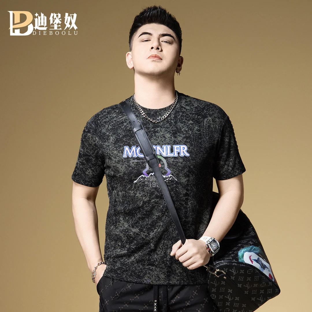 欧洲站2025新款夏季高端潮牌破洞印花休闲潮牌宽松休闲短袖T恤男