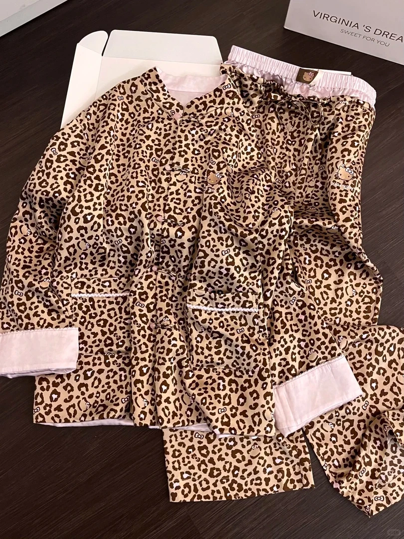 【DMXJ大梦想家】新中式国风豹纹Kitty睡衣女春秋季新款家居服套装