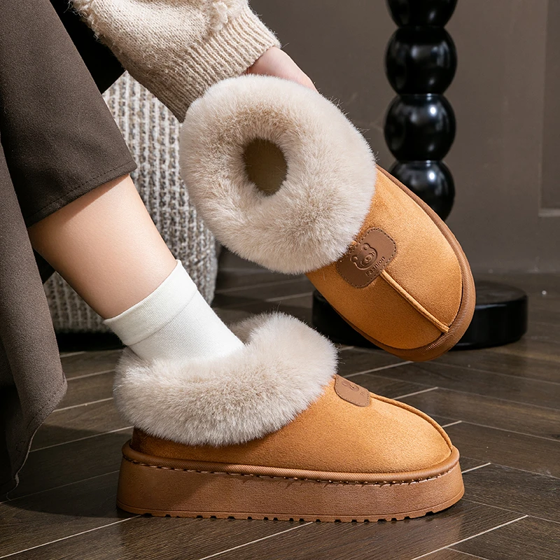 雪地靴女士冬季加绒保暖外穿舒适情侣棉鞋家居室内毛绒防滑月子鞋