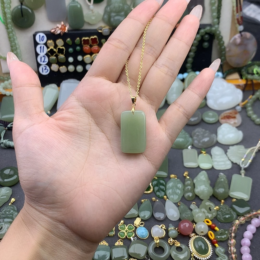 和田玉银S925镶嵌吊坠(不含链)