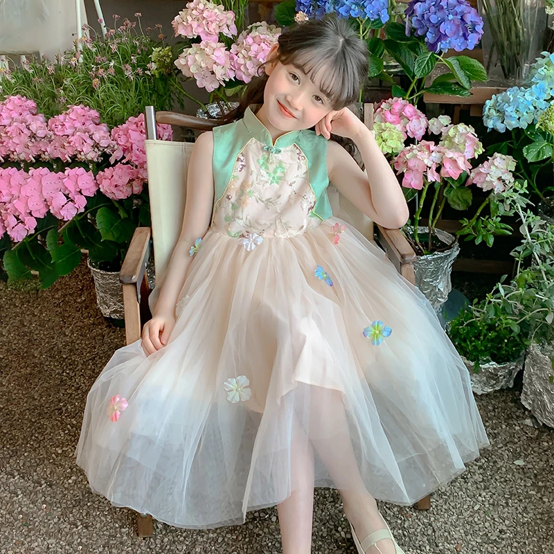 女童夏装旗袍连衣裙2025新款洋气时髦儿童网纱裙子夏季大童公主裙