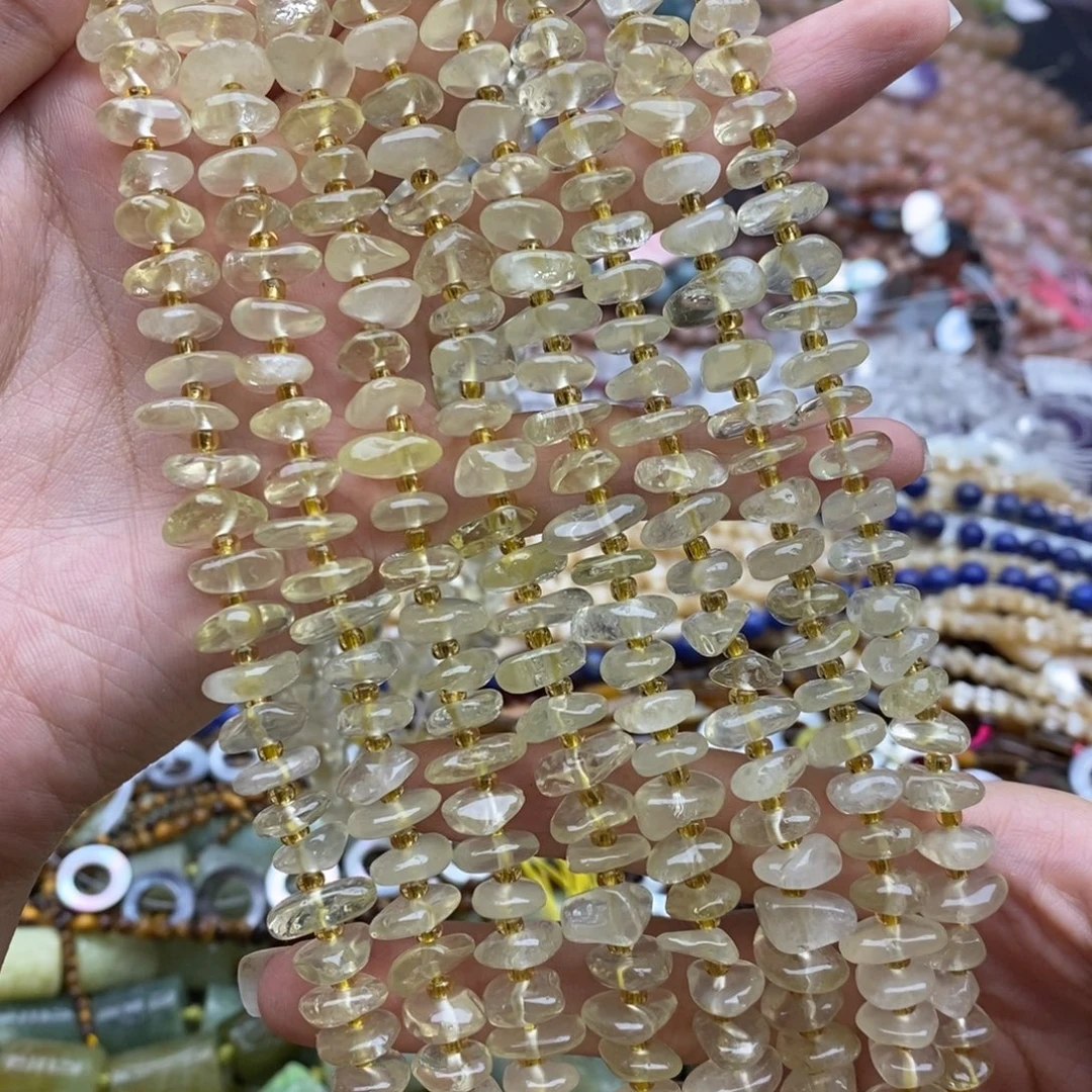 未镶嵌玛瑙/玉髓珠宝半成品一条纯天然柠檬黄水晶中孔隔片