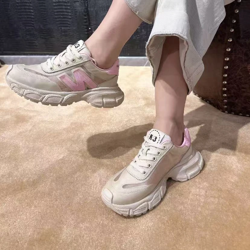 C6883   粉色  夏季时尚圆头系带休闲运动鞋女士老爹鞋