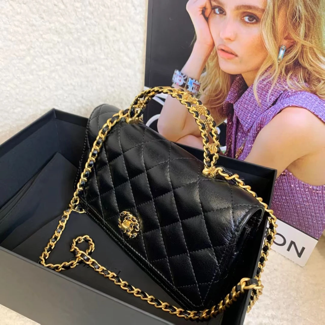99新 Chanel/香奈儿 壹臻/24c黑金羊水钻logo手柄woc 35418174订