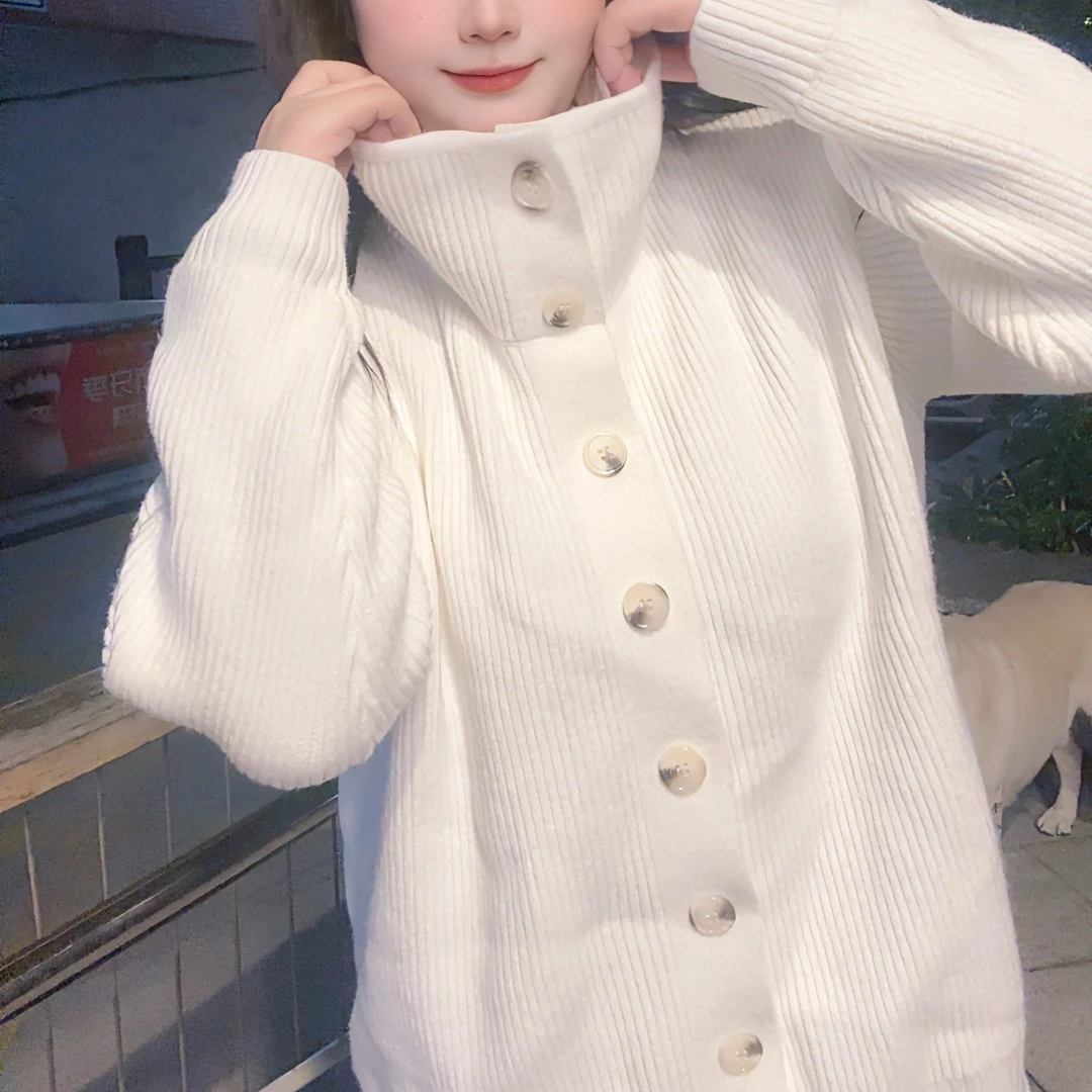 万万专属*高级感白色高领毛衣外套女冬季新款超好看宽松针织上衣