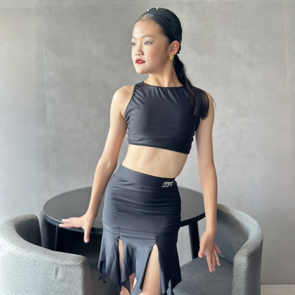 2025新款舞服少儿拉丁舞春夏精英分体无袖套装练习服儿童集训服