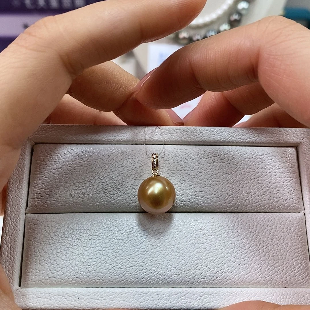吊坠(不含链)18K金镶嵌海水珍珠11.2m南洋金珠吊坠（微瑕）