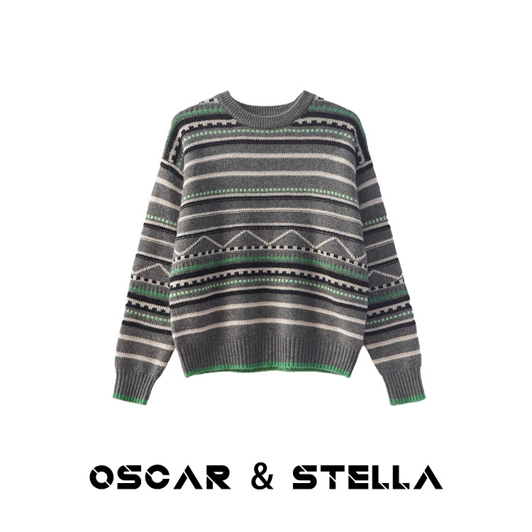 O&S卢漂亮【费尔岛】100%山羊.绒轻柔圆领宽松休闲毛衣34 114-14