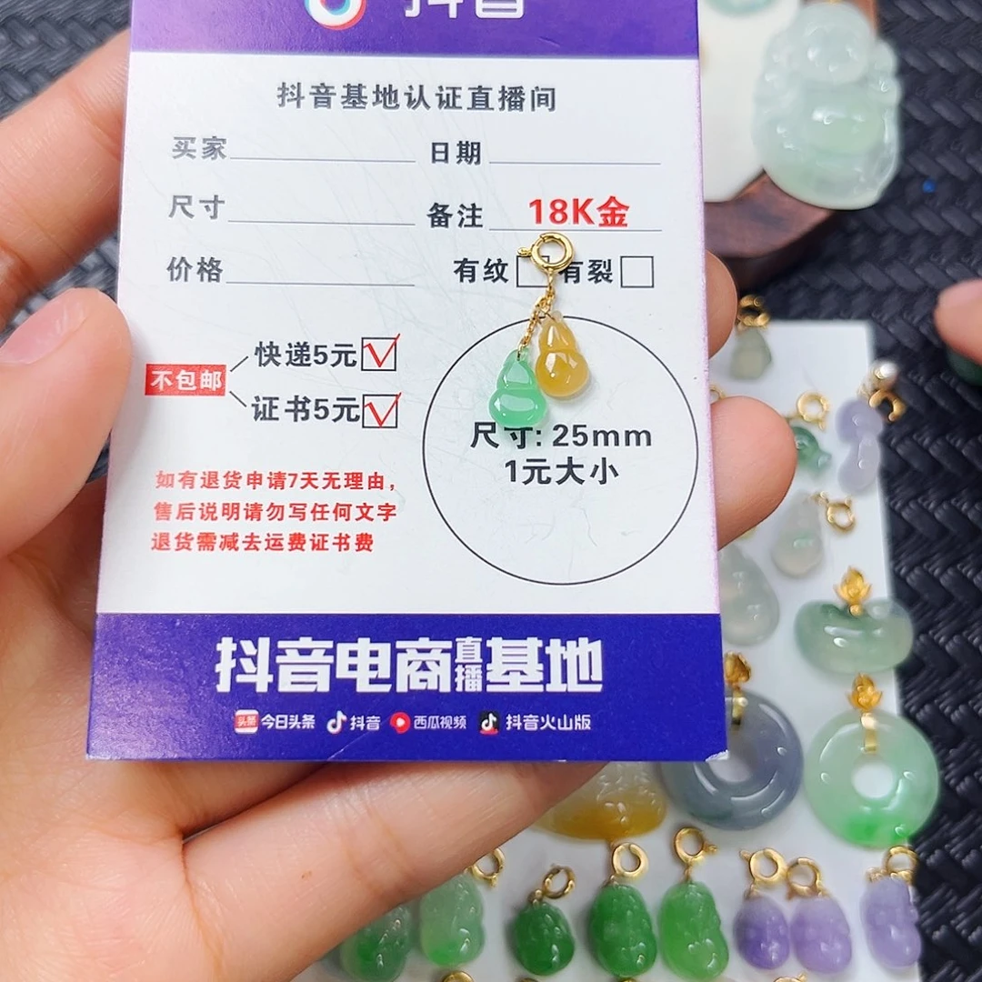 用***5翡翠18K金镶嵌颈饰