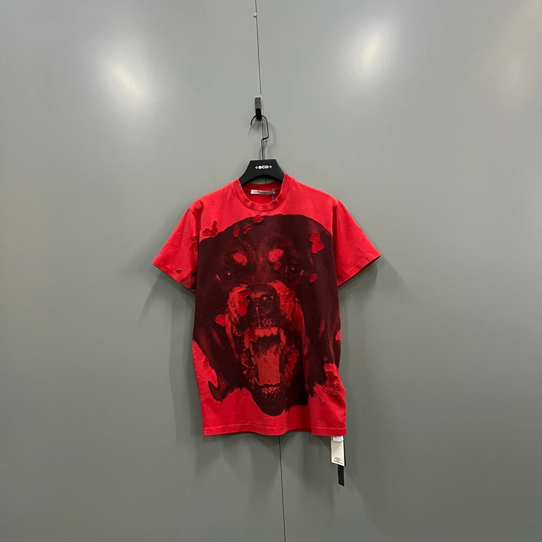 95新 Givenchy/纪梵希 jp924 红色狗头印花短袖 XXS 018081