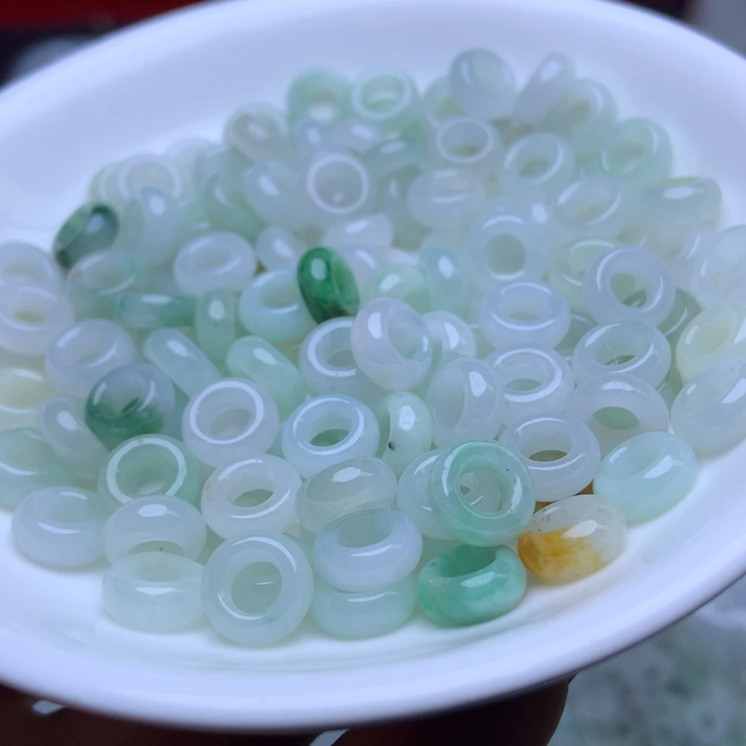 未镶嵌手链翡翠卡10冰绿白圆环20个