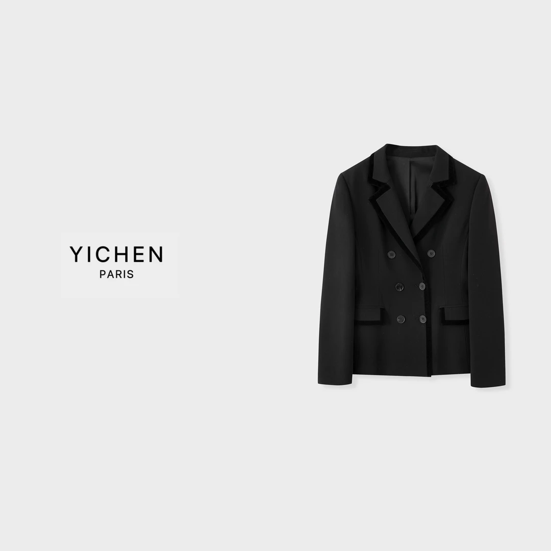 YC 高定丝绒拼接六粒扣立裁西装外套-1704