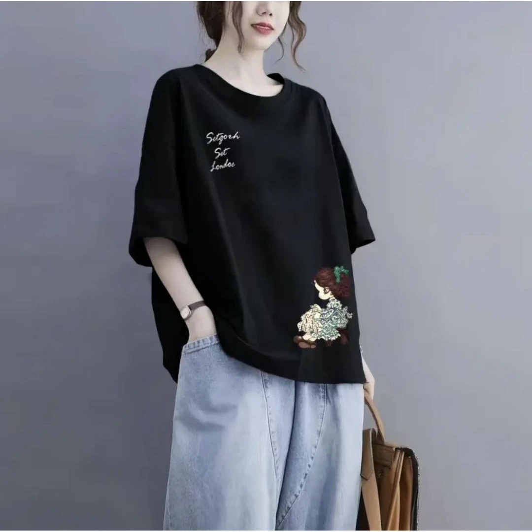 洋气纯棉短袖t恤女夏季新款韩版宽松大码胖mm洋气减龄圆领上衣潮