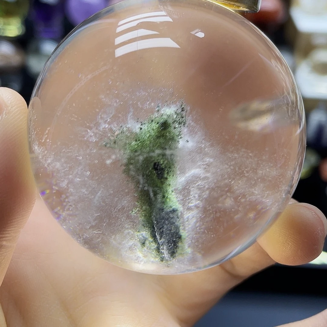 水晶珠宝半成品未镶嵌天然绿幽灵55.6mm