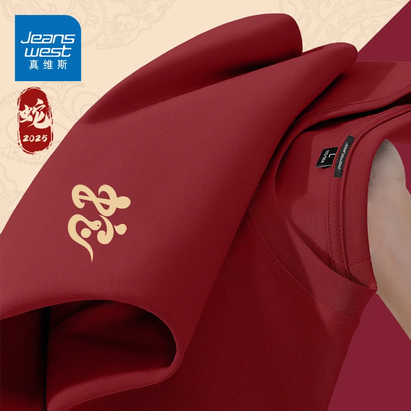 真维斯蛇年纯棉长袖t恤男秋冬重磅情侣打底衫潮流休闲本命年上衣A