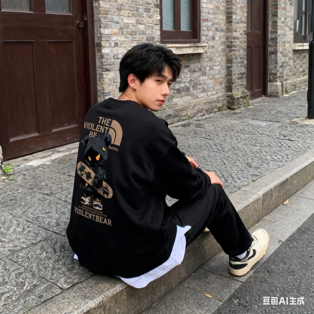 暴力熊男卫衣新款男装秋季爆款2025情侣同款轻奢痞帅长袖上衣