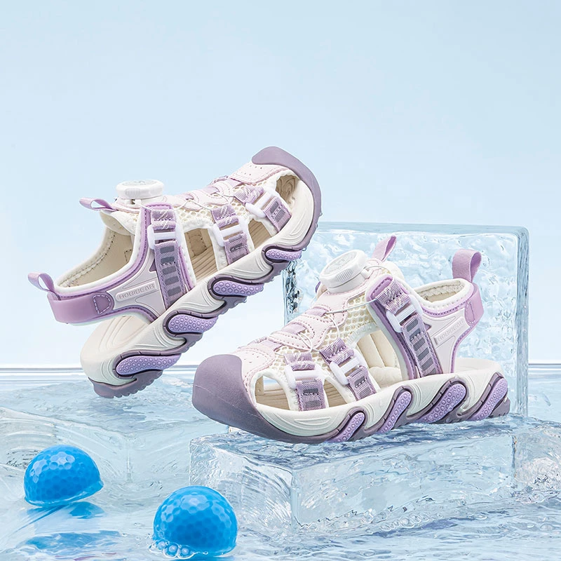 哈比熊童鞋夏款男童旋钮扣镂空透气运动凉鞋儿童软底防滑沙滩鞋