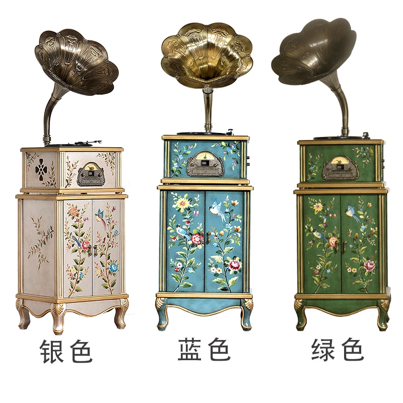 美式复古留声欧式餐厅装饰柜长52宽40高173家用雕花绿色古典阳台