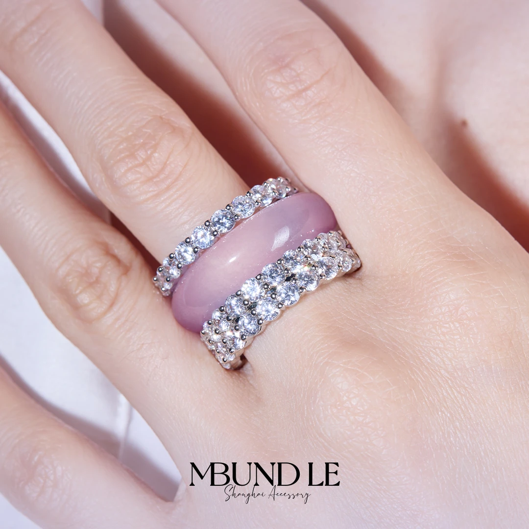 摩邦珠宝 铜合金戒指 暮山紫色满圈戒指3个组合