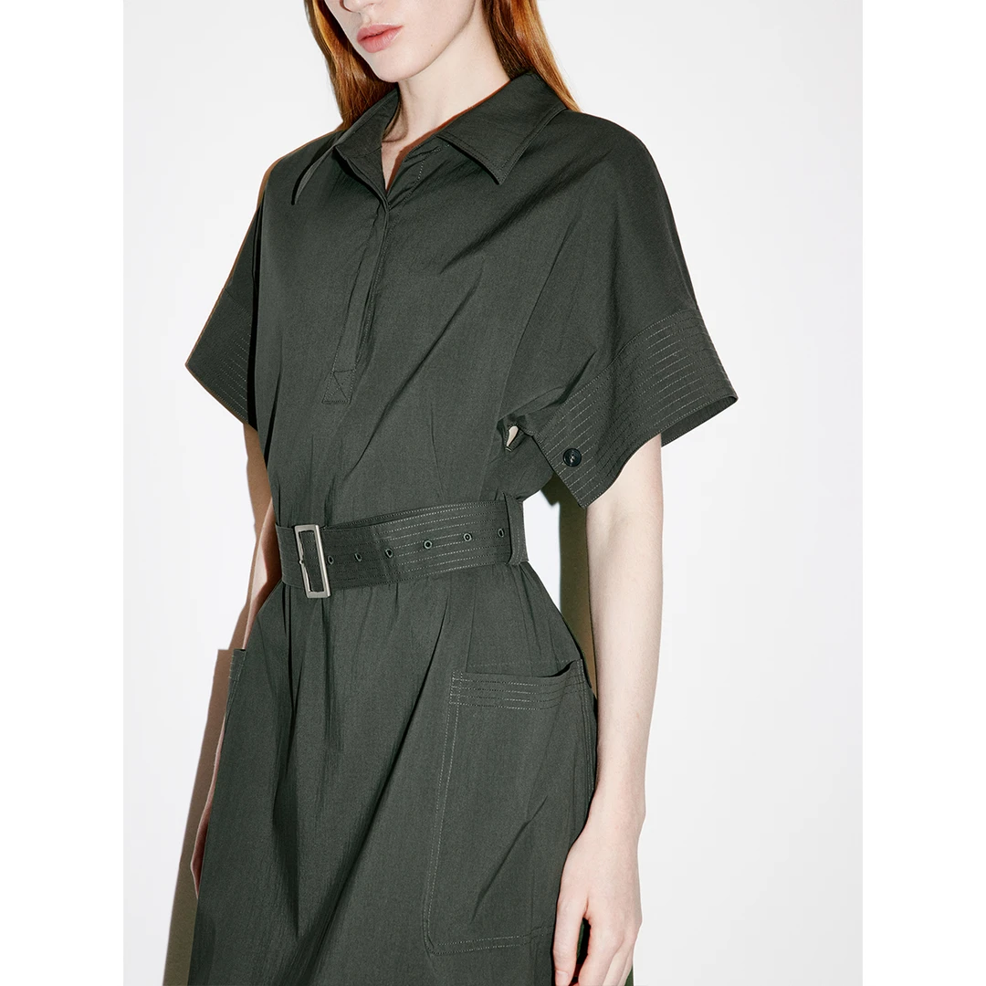 COVERINS2025 新款棉质腰带设计短袖衬衫式连衣裙CC35305020