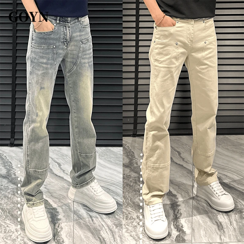 GOYN夏季新款潮流百搭时尚男士弹力直筒简约男装透气休闲牛仔长裤