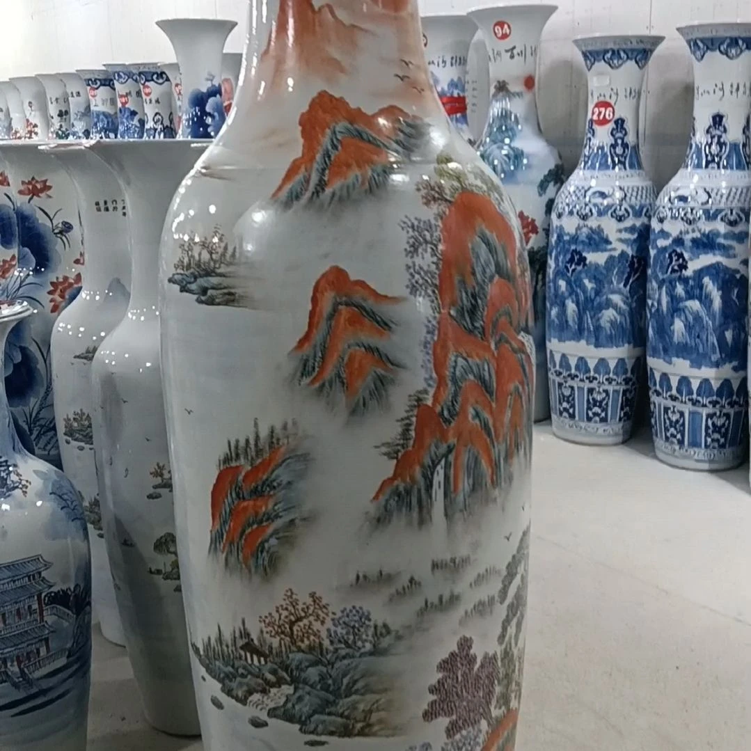 瓶景德镇落地花瓶一米6手绘一对