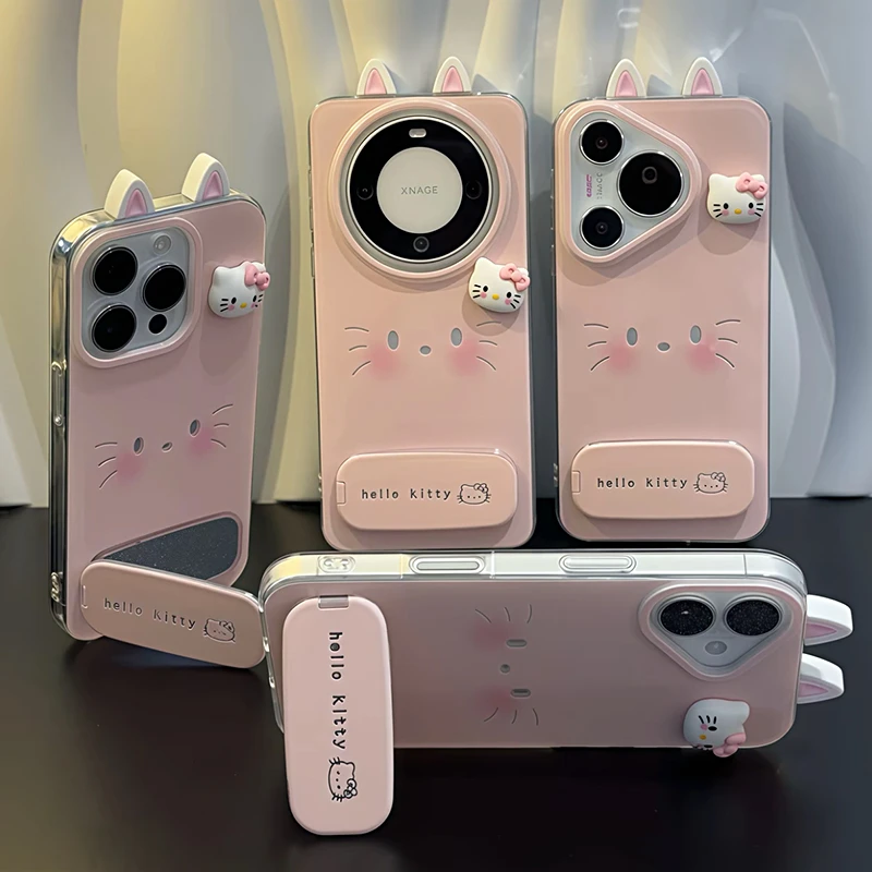 粉色小KT猫耳朵支架适用苹果16手机壳iPhone15/13华为vivoppo小米