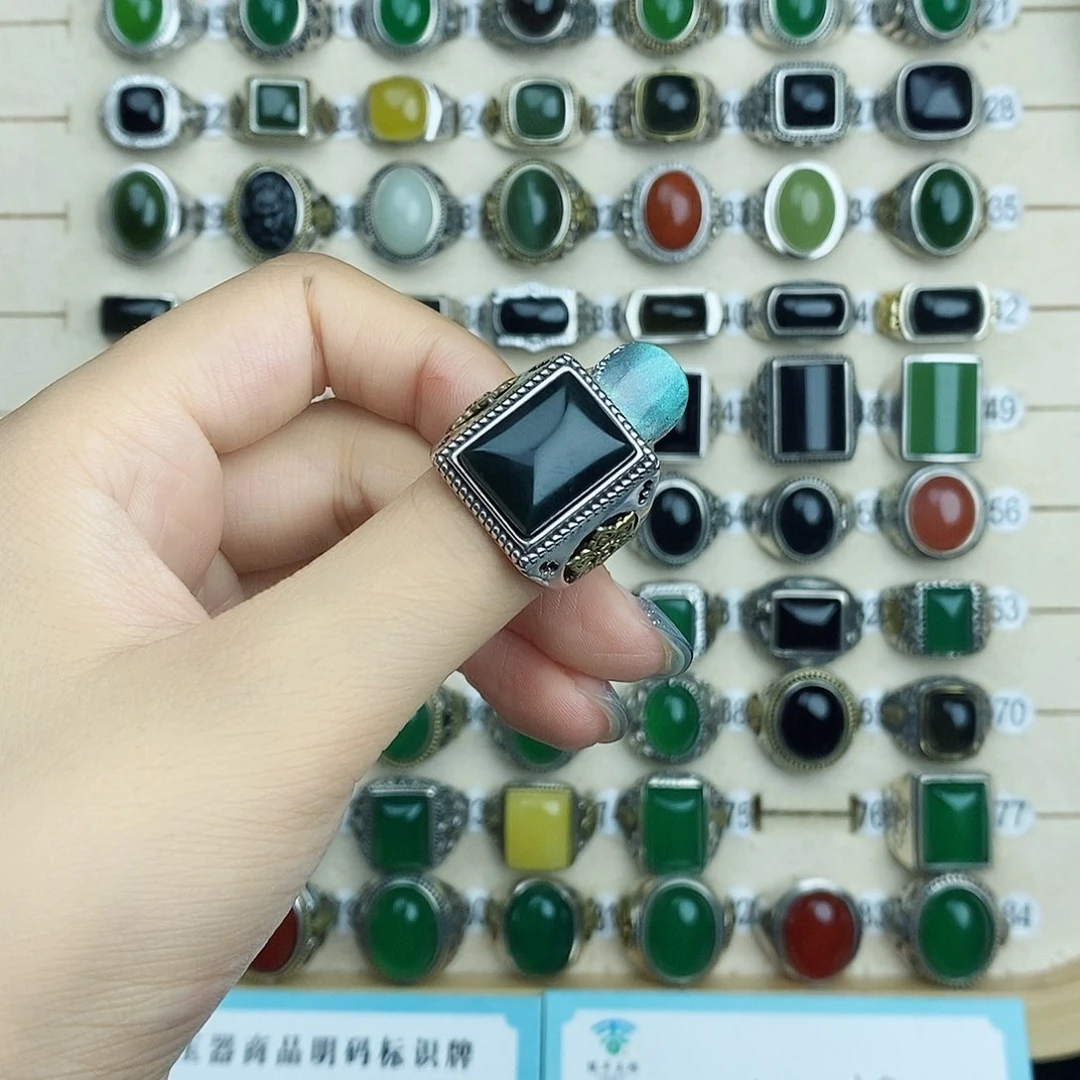 银S925镶嵌戒指和田玉