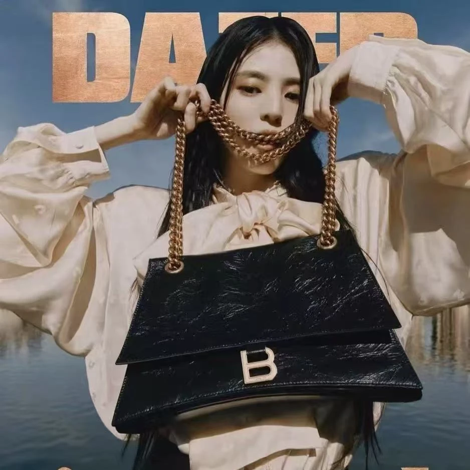 99新 Balenciaga/巴黎世家 crush中号 二奢女包 黑金单肩斜挎时尚