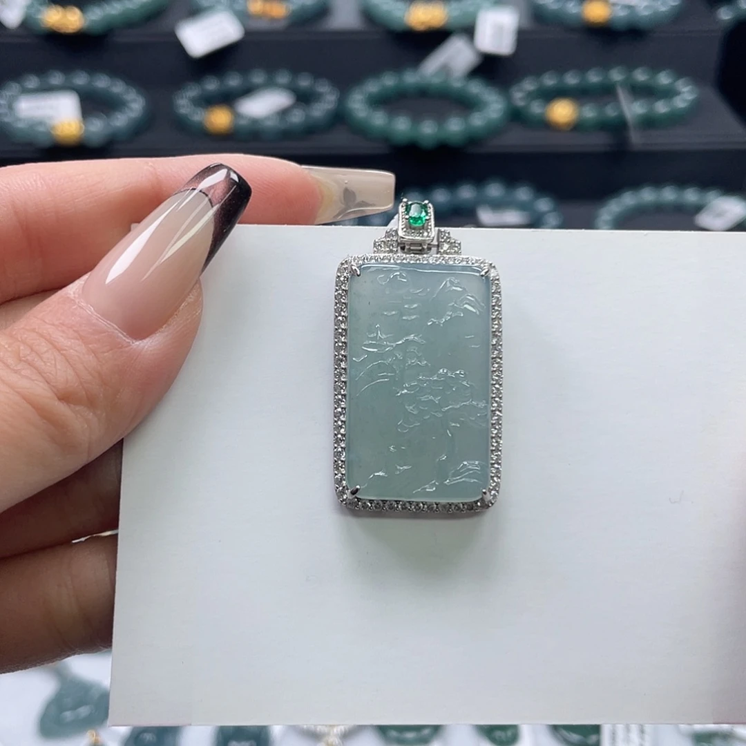 翡翠银S925镶嵌吊坠(不含链)